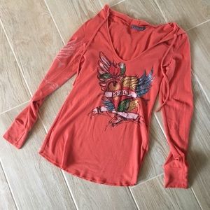 Thermal hooded long sleeve t-shirt